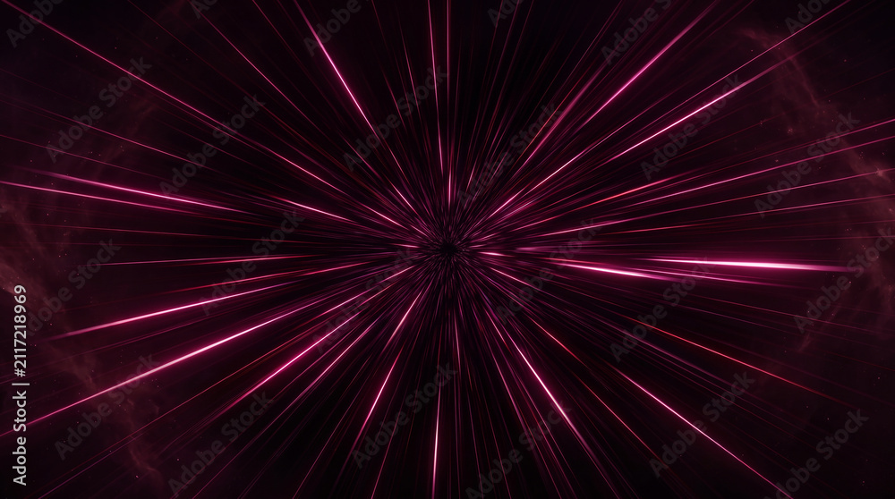Fototapeta premium red light rays radiating from center in space background