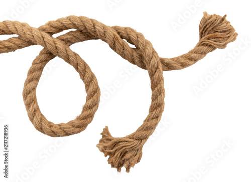 Jute. Twisted linen rope on a white background. Rope isolate