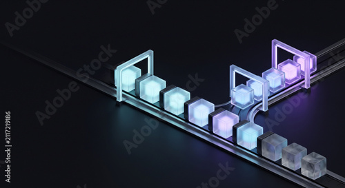 AI Workflow Decision Pipeline 3D Illustration, Intelligent Data Routing and Automated Process Orchestration Concept