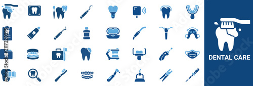 Foto Dental Care Solid Icons Set, Dentistry Treatment, Oral Hygiene, Tooth Clinic, De