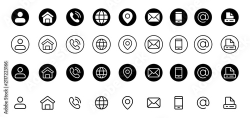 Konstfotografi Contact information icon set featuring user venue file home smartphone website a