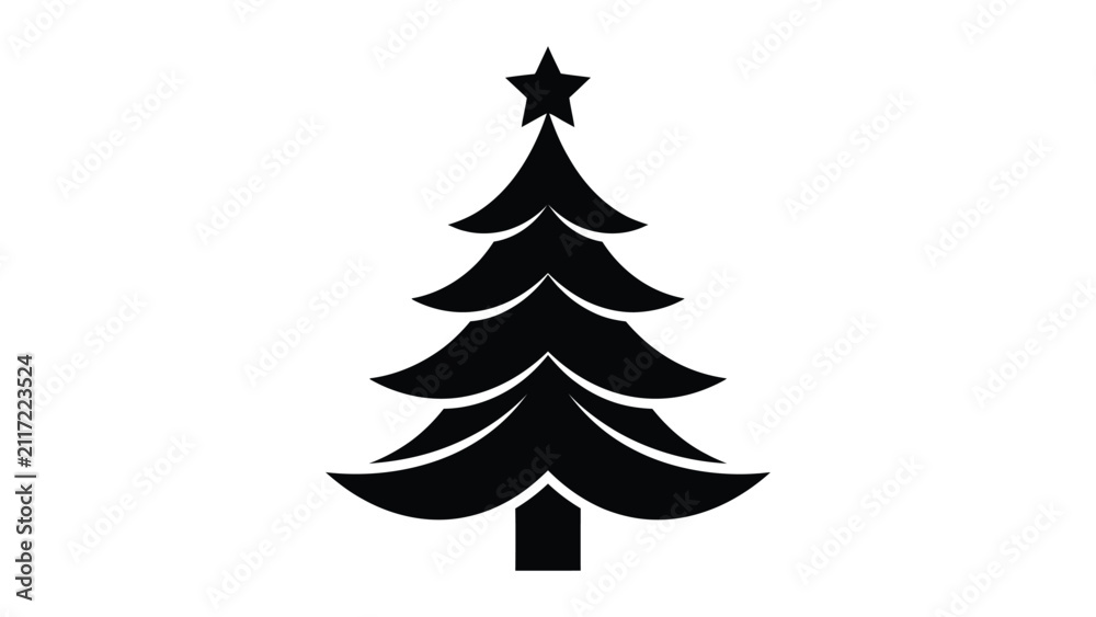 Fototapeta premium Simple black christmas tree icon with star top transparent background