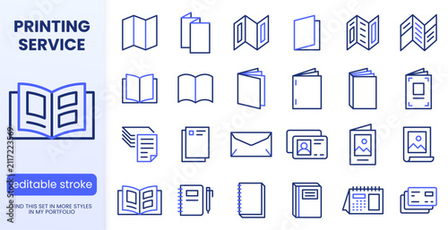 Quadro su tela Book, print collateral line icons set