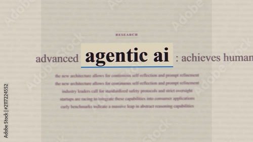 Agentic AI vintage archival records text montage, retro artificial intelligence microfiche newspaper typography stop motion