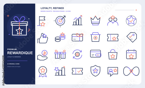 Premium Loyalty and Rewards Outline Icon Set with 24 Editable Vector Symbols