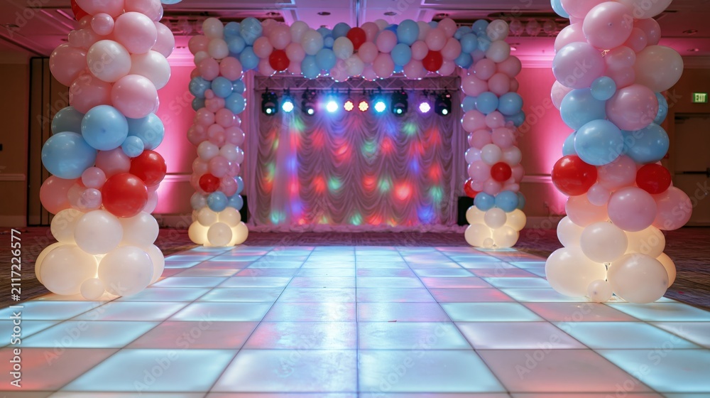 Obraz premium The Balloon Archway Neon Dance Floor Setup for Festive Celebration