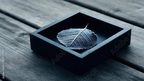 A leaf in a black box.