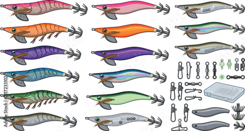 Canvastavla Professional egi squid jigs fishing lures kit featuring colorful shrimp prawns t