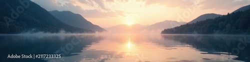 Silent lake at daybreak, soft light on rippling surface, naturephotography, photo, landscape