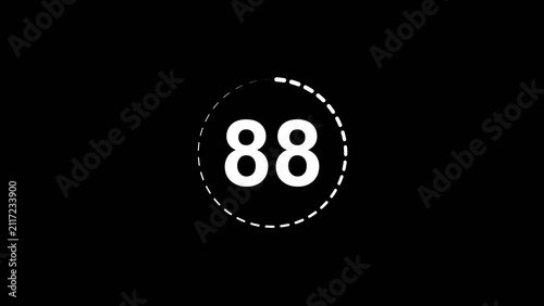 Number 88 white color 4k illustration motion graphics sign symbol in circle concept. 