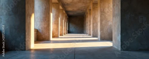 Panel kuchenny z motywem Subtle light plays on textured concrete columns, simple, solid