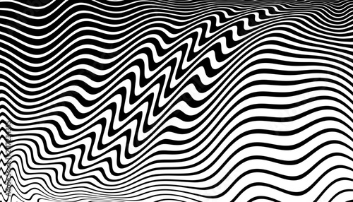 Black and White Wavy Lines Pattern with Movement Illusion Effect. Abstract Textured Striped Background.