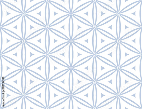 Abstract Seamless Geometric Hexagons and Triangles Pattern. Light Blue and White Texture. 