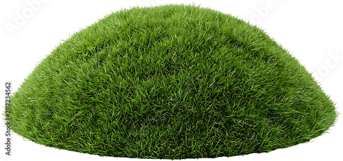 Small Semi-Spherical Mound of Lush Green Grass Isolated on a Pure White Background for Landscaping Design
