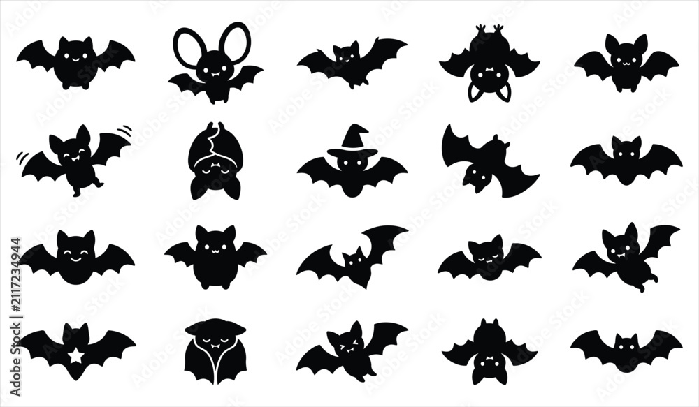 Fototapeta premium A collection of various hand drawn bat silhouettes for halloween decorations and spooky themed graphic design project elements