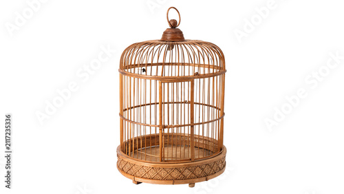 Принти на полотні Vintage golden metal wire bird cage decoration isolated on transparent backgroun