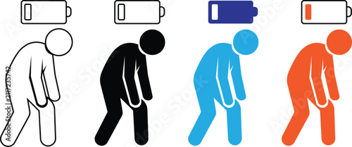 Bild auf Leinwand Low energy and exhaustion vector illustration set for fatigue burnout stress sle