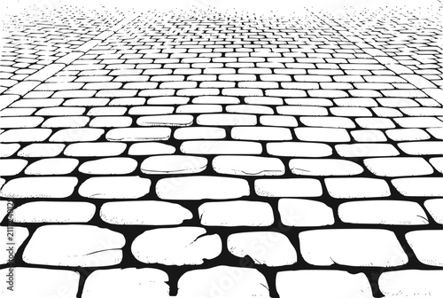 Canvastavla 遠くへと続く石畳の道の遠近感のある白黒線画