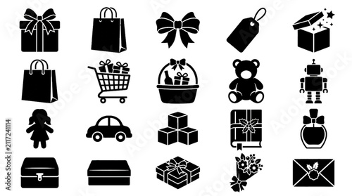 Quadro su tela Create a premium Adobe Stock vector icon set featuring exactly 20 unique Christmas Gift silhouettes