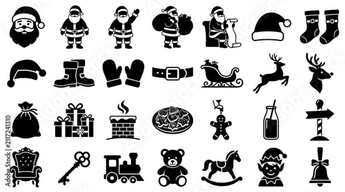 Foto Create a premium Adobe Stock vector icon set featuring exactly 25 unique Santa Claus themed silhouettes
