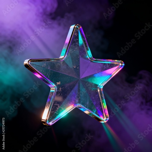 Prism Glass Star Rating Badge Floating in Cyberpunk Void
