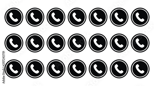 Phone collection icon, black call communication button sign