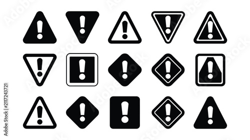 Exclamation collection icon, black warning danger alert symbol