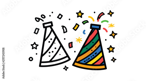 Party icon hat design with celebratory confetti and stars
