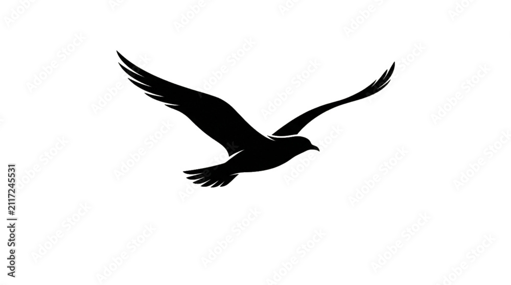 Obraz premium Bird Flying Silhouette — Single soaring bird silhouette, minimal elegant wings, clean vector artwork, isolated object.