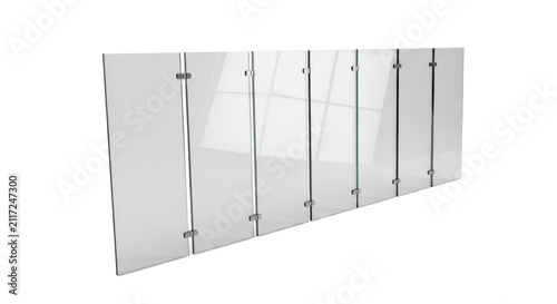 modern frosted glass panel room divider with metal clamps isolated on transparent background