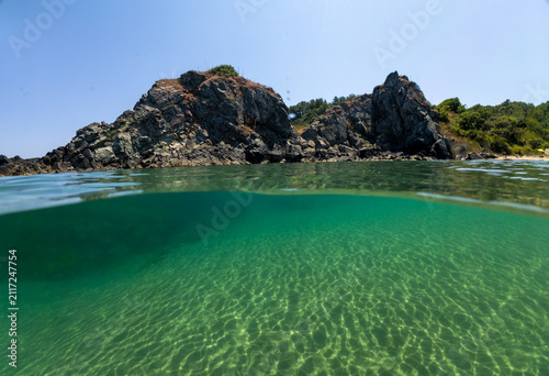 Clear Sea Water Split View at Silistar Beach in Bulgaria