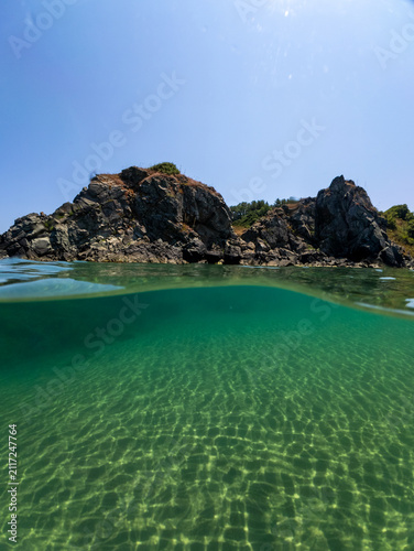 Clear Sea Water Split View at Silistar Beach in Bulgaria