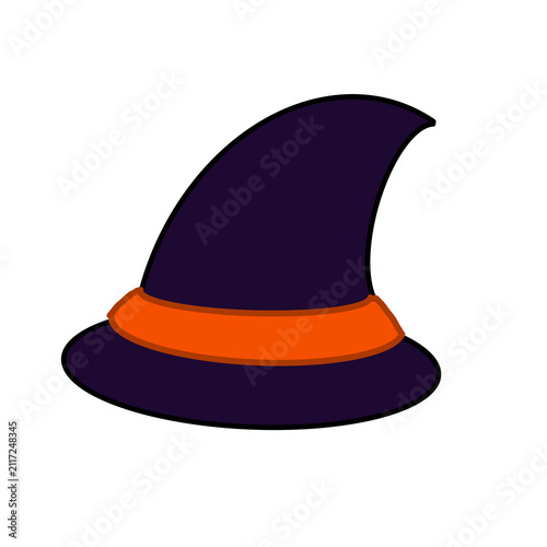 Cute hand drawn purple witch hat with orange