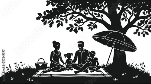 Eco friendly family silhouette standing outside sustainable house with solar panels