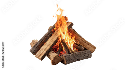 Canvas Print Cozy burning wood log campfire bonfire structure isolated on transparent backgro