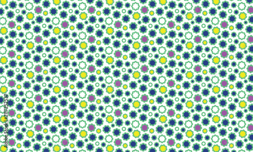 Geometric flower chaotic pattern. Abstract bright simple floral shapes. Vector seamless ornament for textile, fabric, interior, ceramic, wallpaper, paper decoration, cover, design