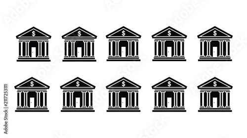 Bank icon set for financial institution building symbols