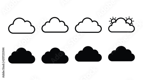 Cloud icon set for various weather forecast conditions