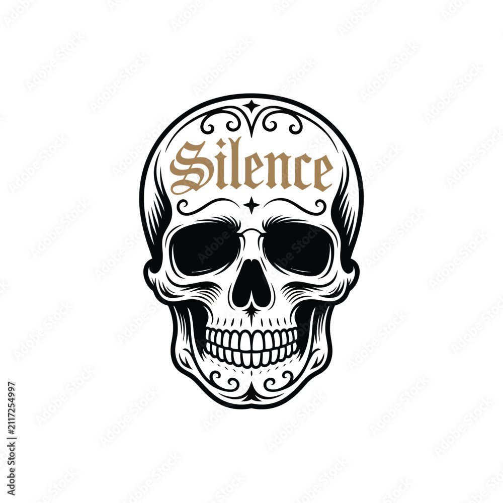 Fototapeta premium Calavera Sugar Skull Vector Illustration with Silence Typography