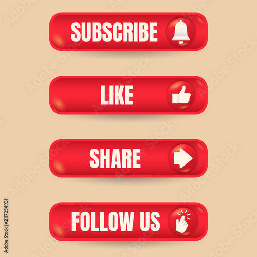 Red Glossy Social Media Action Buttons