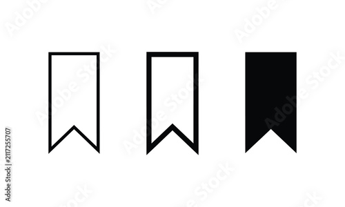 Set of three simple bookmark icons in black and white style isolated as a clean flat vector graphic