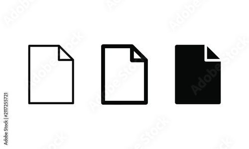 Set of three black and white document page icons in a clean minimalist vector design style