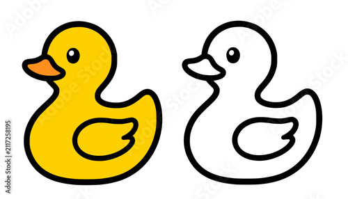 Bild auf Leinwand Minimalist rubber duck icon in line art style and colored, for coloring page or