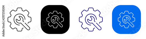 Maintenance gear concept representing repair service and system optimization. Line, filled, black, color set. Editable stroke