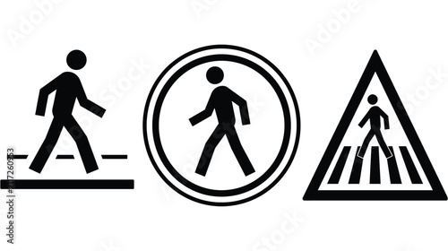 Pedestrian icon vector set for crosswalk and traffic signs