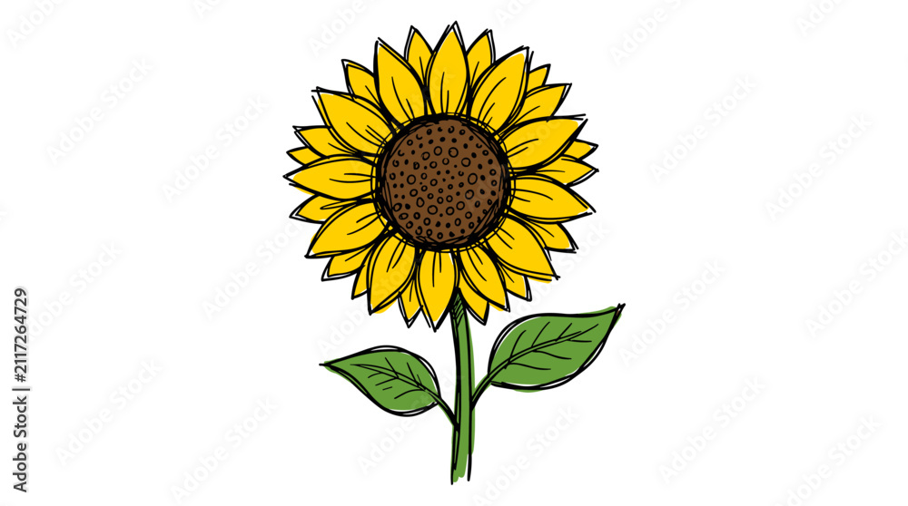 Fototapeta premium Sunflower illustration isolated on white background hand drawn botanical drawing flat style