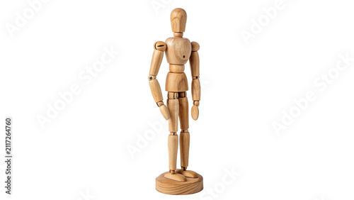 Canvastavla Artistic wooden human mannequin figure standing alert isolated on transparent ba