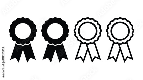 Ribbon icon set featuring four decorative award medal designs