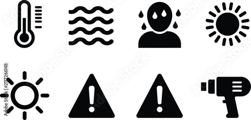 Icon set design showing heat warning industrial tools