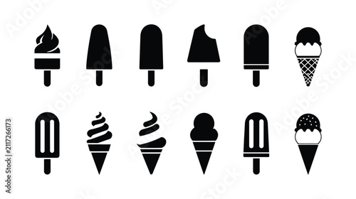Icon collection vector silhouettes of ice cream and sweet